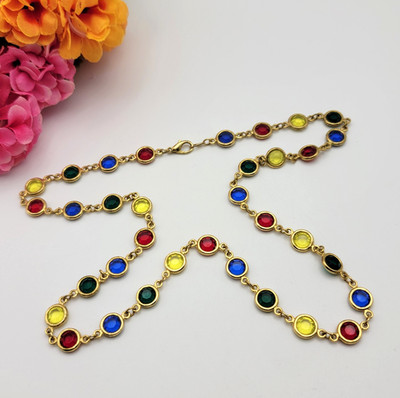 Candy Drop Colorful Rhinestone Beaded Necklace Gold Tone 25''