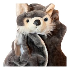 Plush hoodie vest gray and white zipper front animal head with pockets child XL