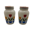 VTG Fire King Anchor Hocking Tulip Milk Glass Salt & Pepper Shakers w/original m
