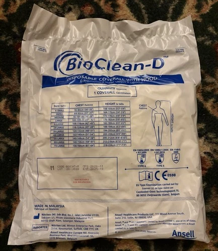 10PK Disposable Coveralls SIZE M (Non-Sterile) Ansell BioClean #BDCHT-M *READ* image 5