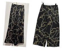 MNG Mango Women’s Black Printed Suit Trousers Stretch Wide-Leg Pants Size S 