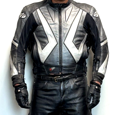 Joe Rocket Black/Gray/Silver Leather Pilot Racing Jacket Men Size