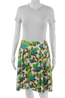 Milly Women Pleated Floral Cotton Short Skirt White Size 4