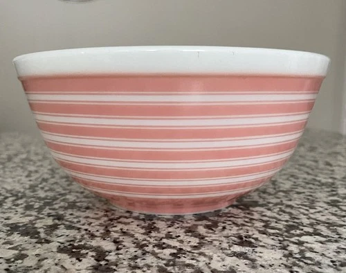 Vintage Rare Pyrex Pink Striped 403 2 1/2 Qt Nesting Bowl 1965-1967