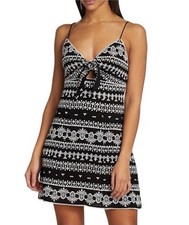 NWT- Alice + Olivia 'Roe' Embroidered Tie-Front Mini-Dress, Black/Off-White - 4