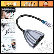 4-in-1 USB C Hub Adapter, 3.5mm Audio, RJ45 Ethernet, 60W PD Charging, 480Mbps T