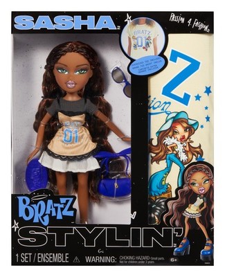 Bratz Stylin' Sasha - Modepuppe mit T-Shirt um Gestalten für Dich, Inklusive Acc