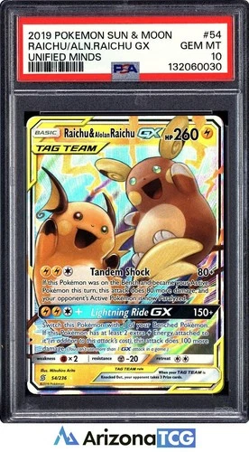 Pokemon 2019 Raichu & Alolan Raichu GX 54 Tag Team Unified Minds GEM MINT PSA 10