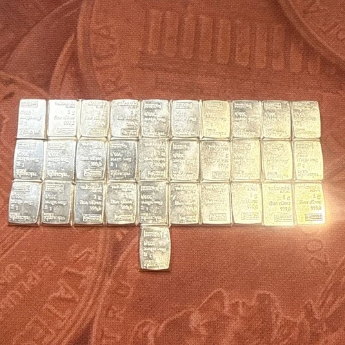 Lot of 31-Valcambi 1 Gram .999 Fine Silver Bars - 1 Troy Oz Total .999 Fineness