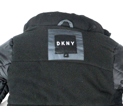 DKNY Cappotto Invernale Cappuccio Isolato Ecopelliccia Logo Doppia Chiusura Grigio Nero Taglia 2T - Foto 17 di 18