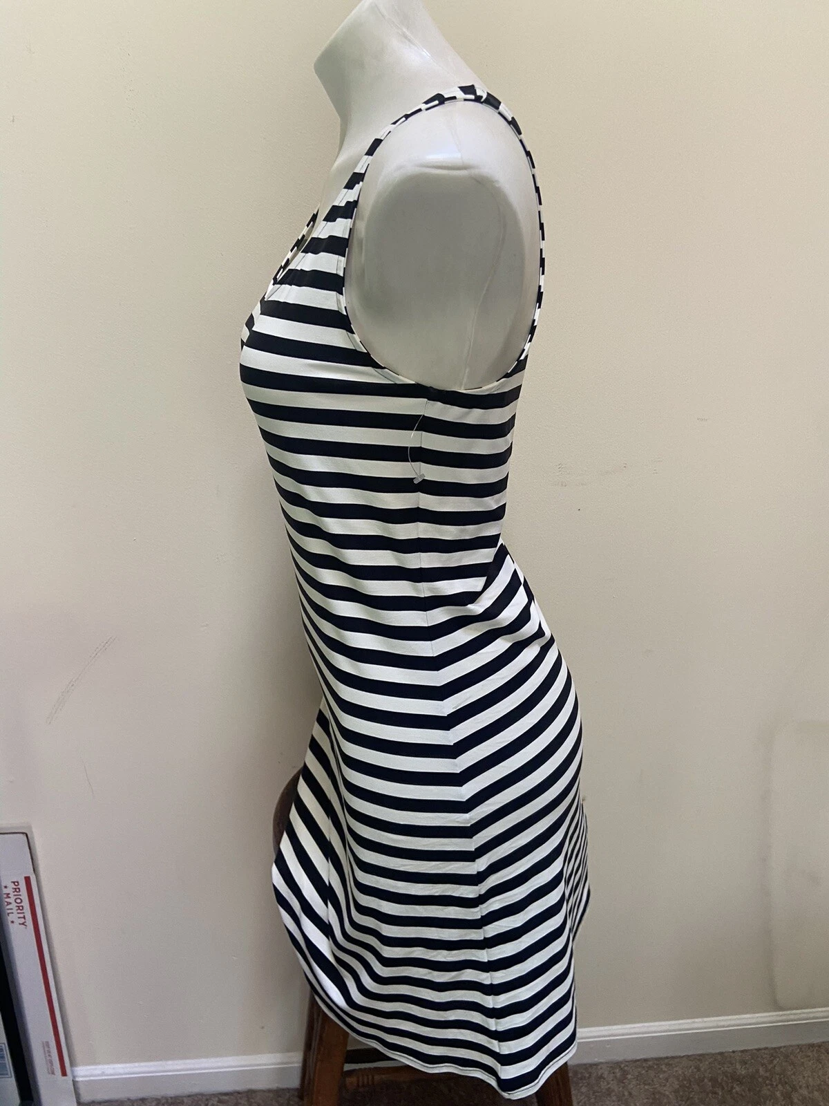 NUOVO costume da bagno Michael Kors blu senza maniche a righe copricostume taglia XS