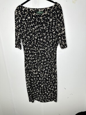 Lauren Ralph Lauren Womens Dress 12 Empire Waist Ruched V Neck Short Sleeve