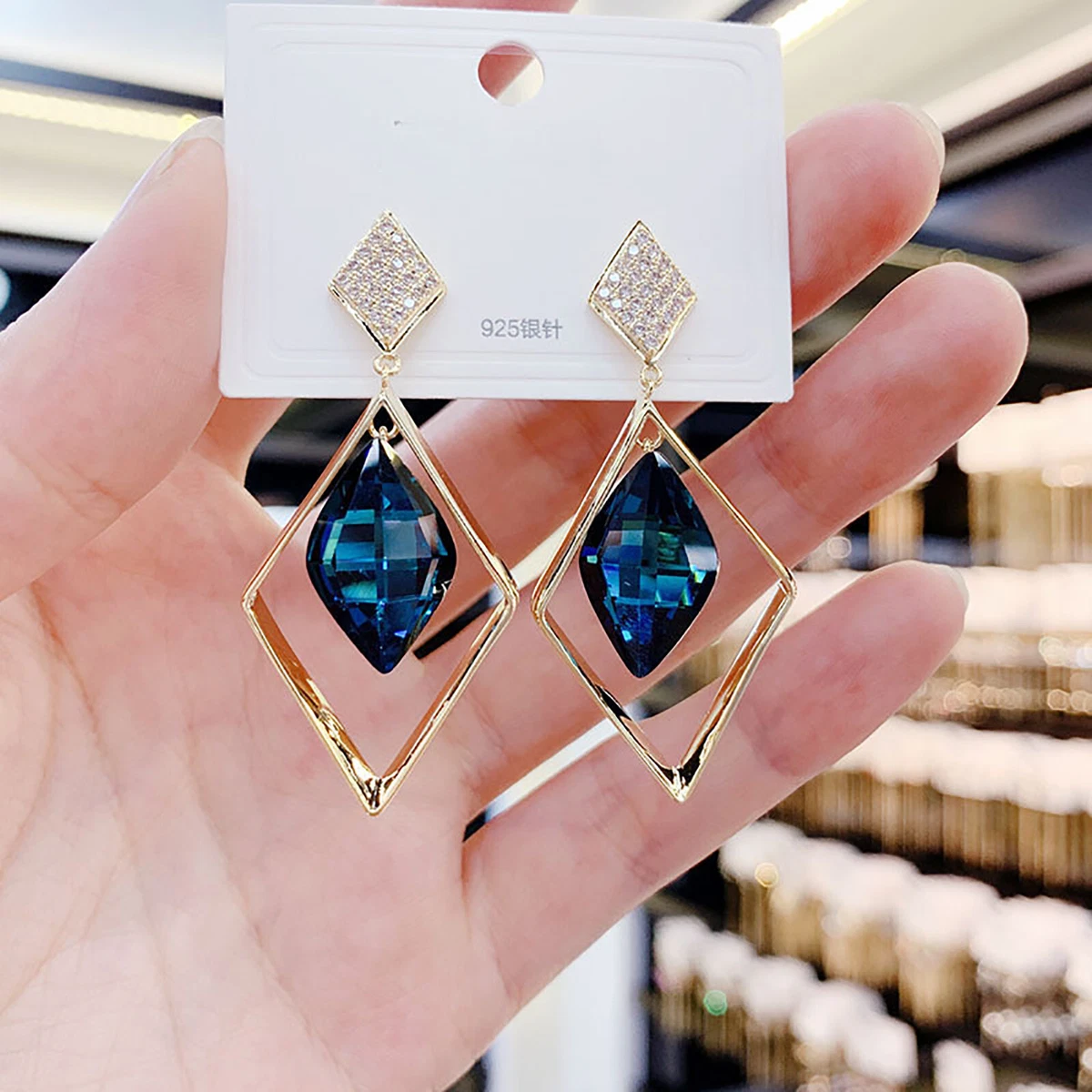 Navy outlet crystal earrings