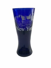 New York Skyline Shot Glass Liquor Barware Cobalt Blue Twin Towers Heavy Duty