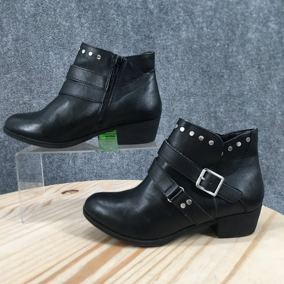 A.N.A. Botas Mujer 6 Anchas Alford Apiladas Motocicleta Botines Tacones Negros Foto 2 de 4