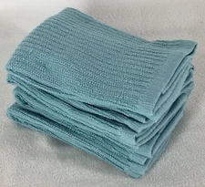 5 Ribbed Dew Blue Green COTTON Bar Mop Rags Dish Cloths Kitchen Towels 12 x12"