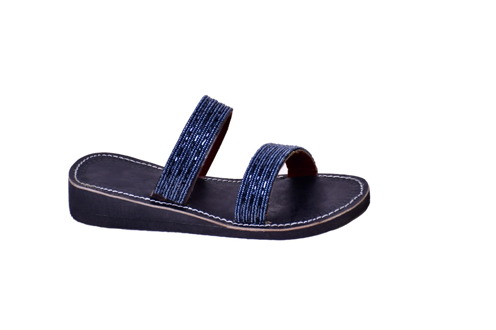 SAOLA Sandali ciabatte africane donna con perline bohemien estivi pelle Masai Kenya neri