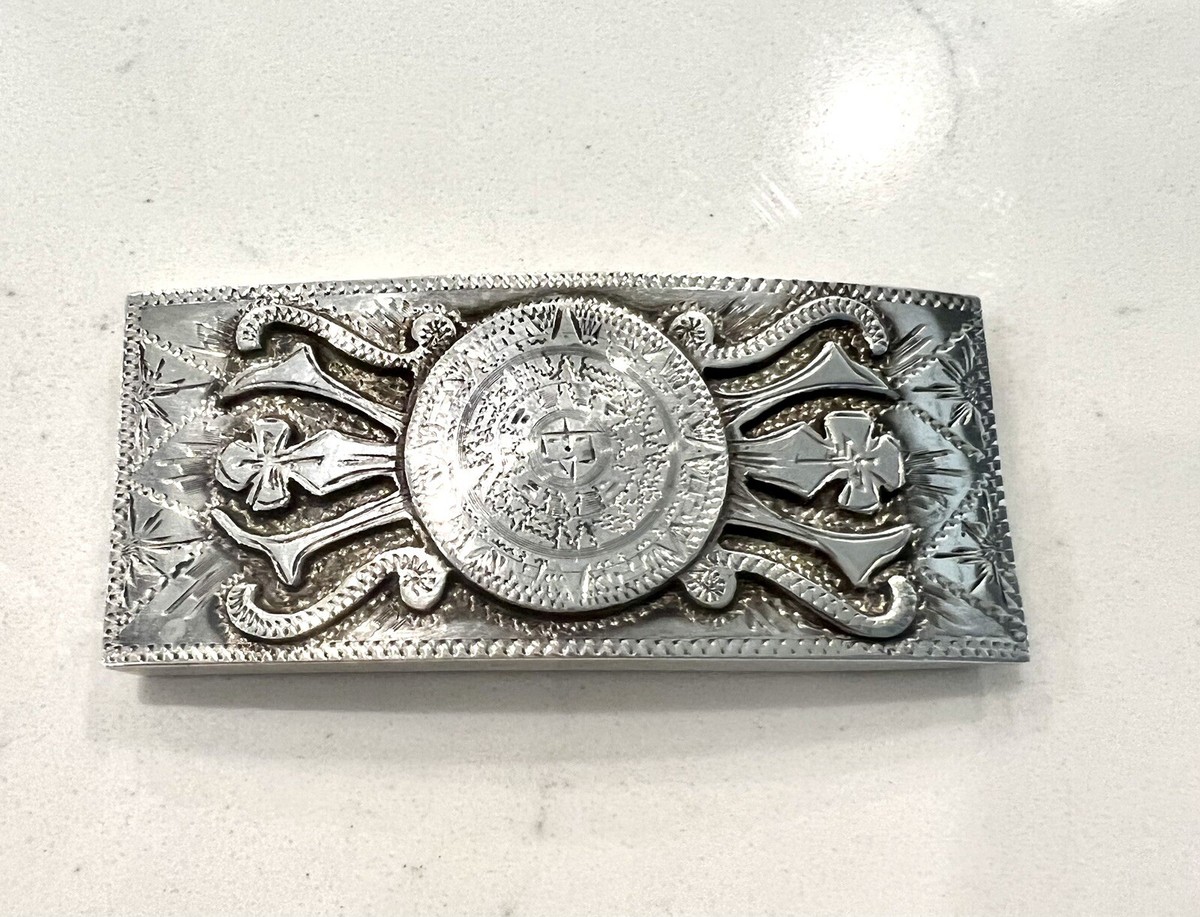 Sterling Silver 9.25 Guatemala Antique Belt Buckle Antique Silver Belt Buckle With Rare 1896 Guatemala 1/4 Real  main image 3