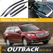 Fits Subaru Outback 15-19 Window Visor Chrome Trim Clip-On Rain Guard Deflector