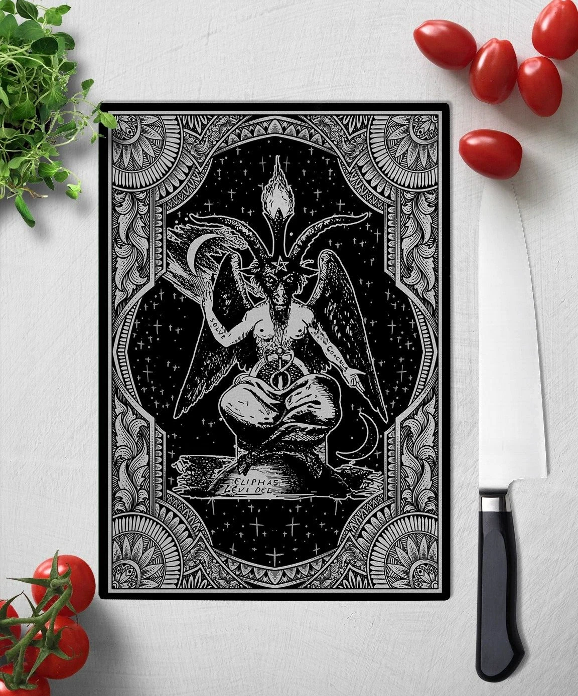 Baphomet Glass Cutting Board - Satanic Kitchen Decor 15" X 11"