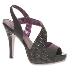 POETIC LICENCE ROYAL OCCASION BLACK SATIN SLINGBACK FORMAL PROM SHOES JEWELS NIB