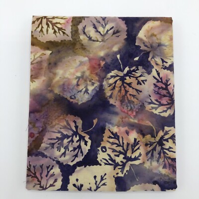 Batik Poplar Leaf Purple Beige Gold Fuchsia Fat Quarter - Fast Free Shipping