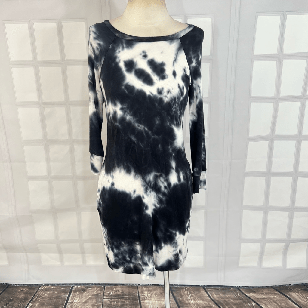 Veronica M Women's Long Sleeve Black White Tie-Dye Tunic Knit Dress Size XS  | eBay