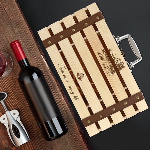 Double Bottle Wooden Wine Gift Box Hollow Design Red Wine Accessory Container - Picture 4 of 9