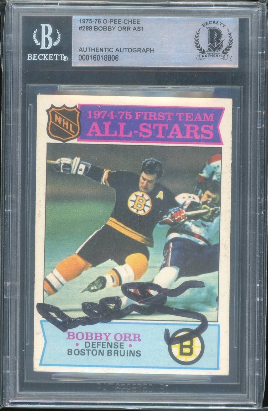 Bobby Orr Autographed Signed Boston Bruins 1975-76 O-Pee-Chee All Star Card #288 BAS Slabbed 