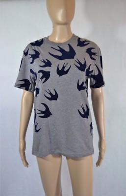 NUOVO MCQ RONDINE Bird Print T-Shirt Grigio ALEXANDER MCQUEEN Maglietta |  eBay
