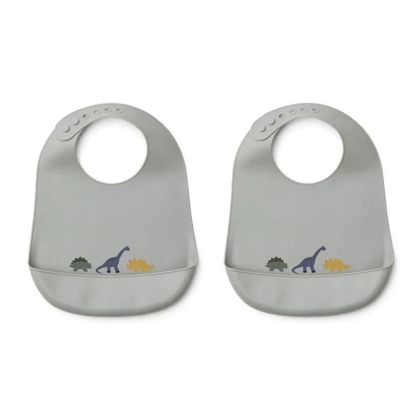 Liewood Tilda Silicone Bib 2 Pack - Dino Dove Blue Mix