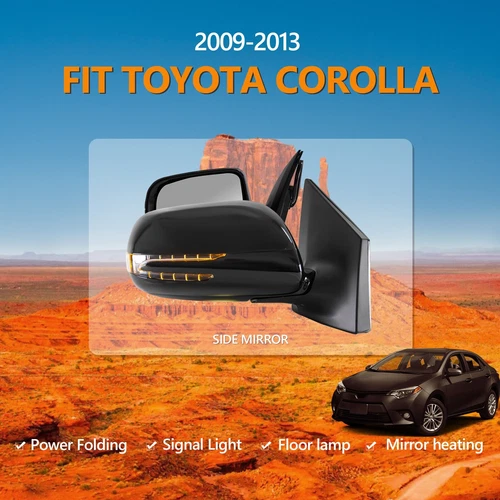 For 2009-2013 Toyota Corolla Side Mirrors Folding Pair Black LED Heated 9 Pins