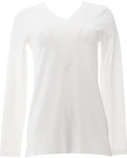 Attitudes Renee Washed Cotton Jersey V-Neck Top Side Slits White M NEW (197)