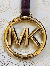 New Michael Kors MK Gold Logo Charm Berry Dark Red Leather Handbag Fob Hang Tag