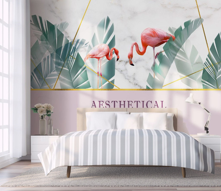 3D Flamingo Leaves 8713NA Wallpaper Wall Mural Removable Self-adhesive Fay