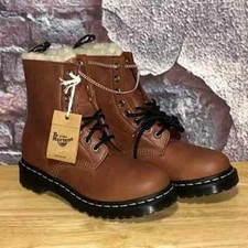 Dr Martens 8 Hole 1460 Serena Brown Faux Fur Lined Boots Size 7 NWOB Excellent