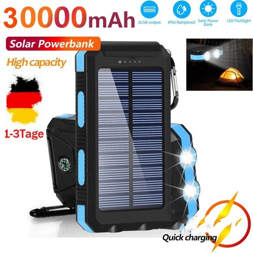 30000mAh Solar Power Bank Charger Ladegerät Externer Batterie+LED 2 USB Akku DE - Bild 19 von 20