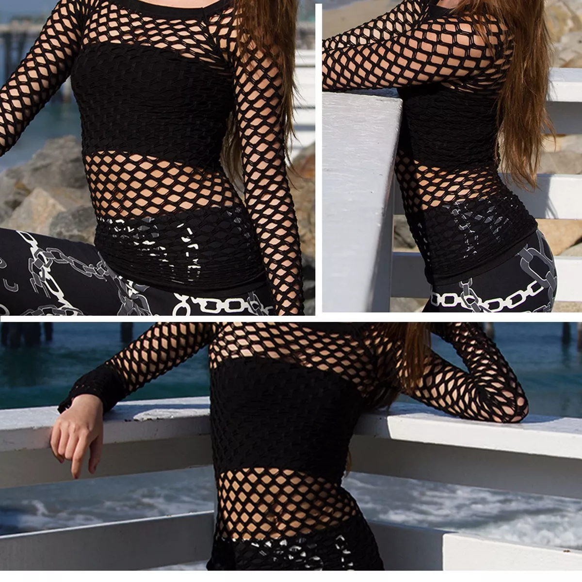 A Sexy Long Sleeve Fishnet Shirt Women Tops Blouse GoGo Dance Wear Pick  Color