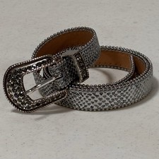 Cach Vintage Silver Snakeskin Belt Rhinestone Buckle Western Bling Leather M