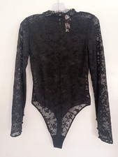 NWT VICTORIA SECRET BODYSUIT LONG SLEEVE BLACK SIZE M NEW