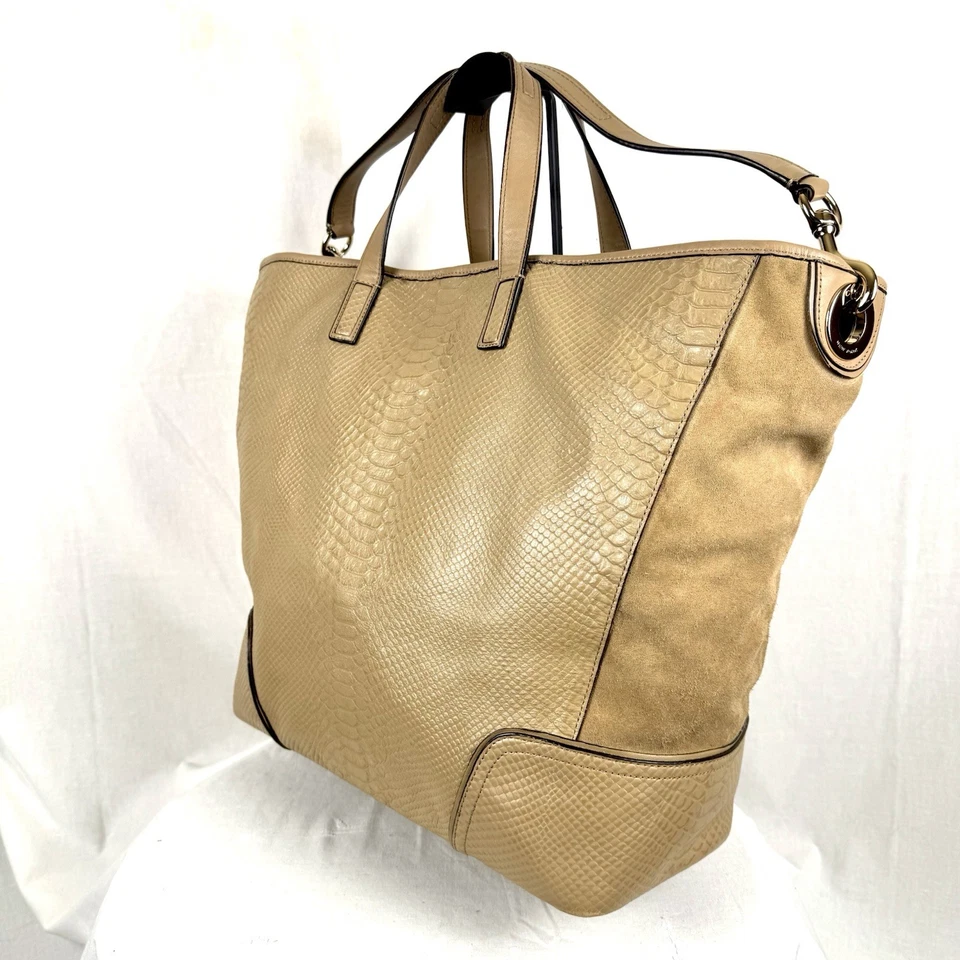 Coach Hadley Leather Shoulder Bag Tote Satchel Beige Snake Skin Suede Authentic - Image 4 of 4
