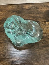 ART Glass Clear Aqua Green Free Form Tealight Candle Shell Sand Nautical Dish