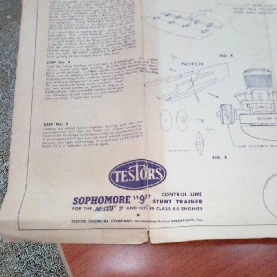 Vintage 1970 Testors  sophomore stunt trainer Control Line Airplane instructions - Image 2 of 4
