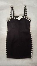 NWT Forever 21 Black Sleeveless Short Dress With Pearl Beads Size M Womens
