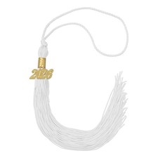 2026 Tassel Graduation, White Graduation Cap Tassels with Gold Date Charms