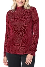 Dennis Basso Women's Velvet Burnout Mock Neck Top Wine