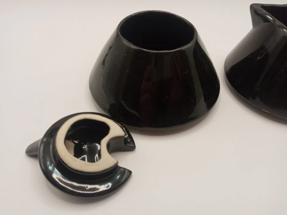 Juego de crema y azucarero negro Art Deco posmoderno estilo Memphis vintage Foto 3 de 4