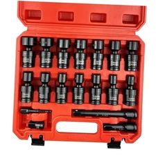 Drive Shallow Universal Impact Socket Set,Swivel Socket Set,Metric 18PCS 1/2"
