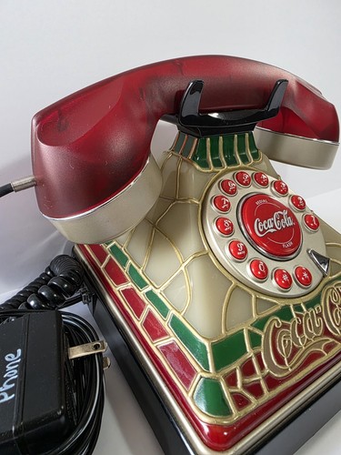 Vtg Coca Cola Tiffany Style Stained Glass Look Telephone w/ Light 2001 - Picture 6 of 8