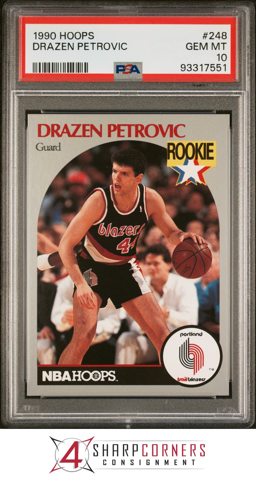 1990 HOOPS #248 DRAZEN PETROVIC RC TRAIL BLAZERS HOF PSA 10